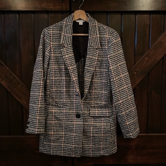 Old Navy houndstooth plaid Blazer black white - Picture 1 of 11